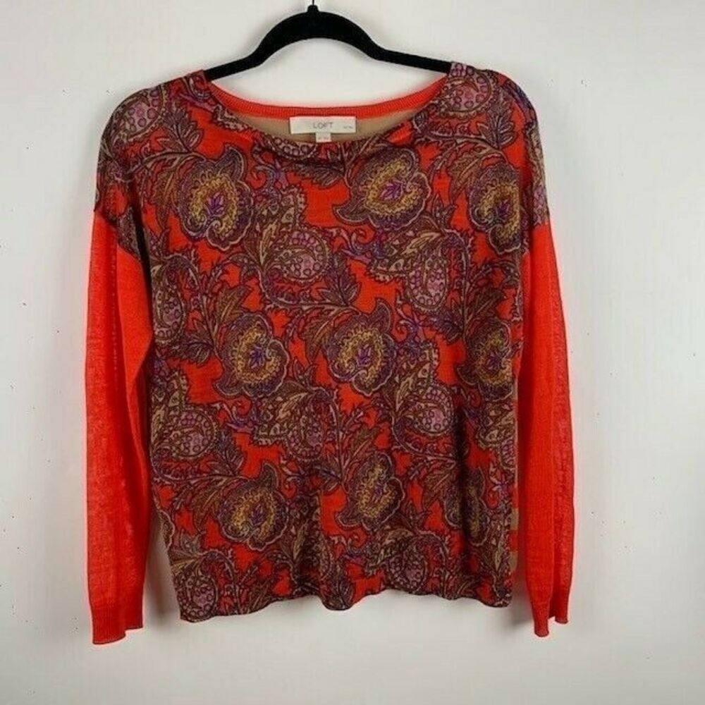 Loft Size Small Petite Light weight Sweater Long Sleeve Scoop Neck Orange
